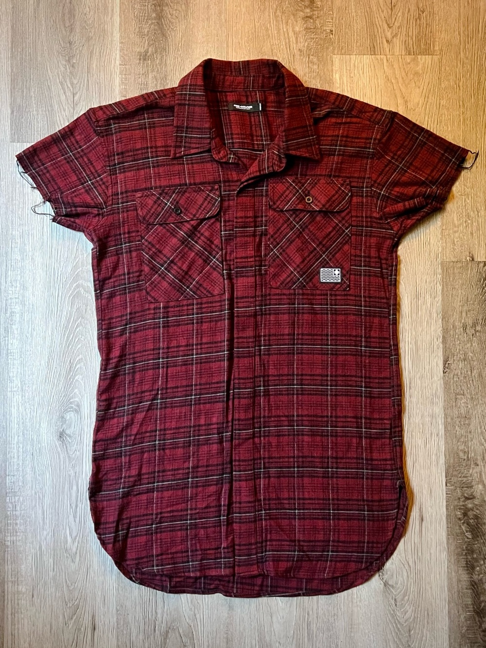 Pink Dolphin Men's Cutoff Sleeveless Crimson Plaid Flannel Size M ; Like New !